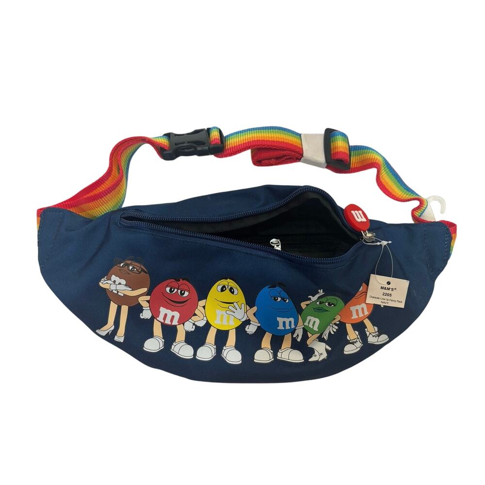 M&Ms Fanny Pack navy Rainbow 2 Zipper Pockets Travel  Hip Belt